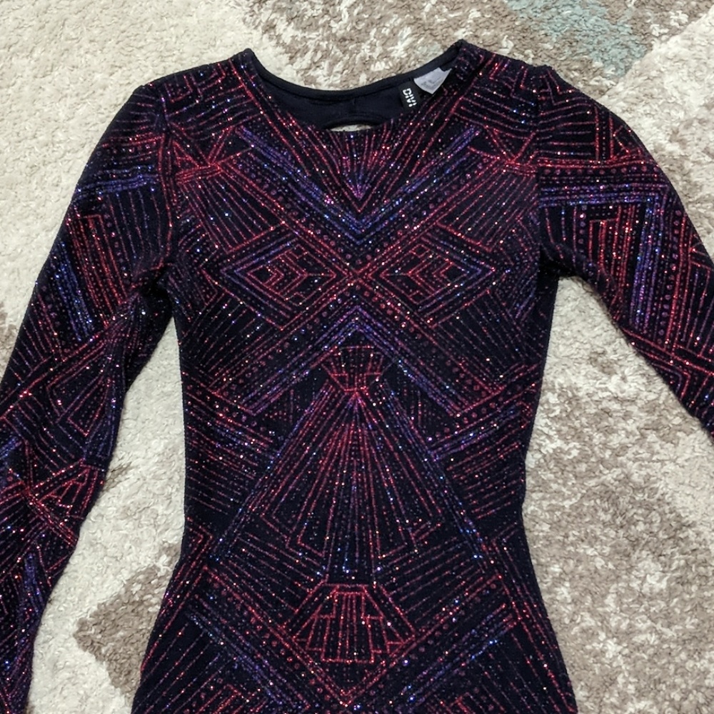 WORN ONCE Glittery sparkly red and blue mini dress